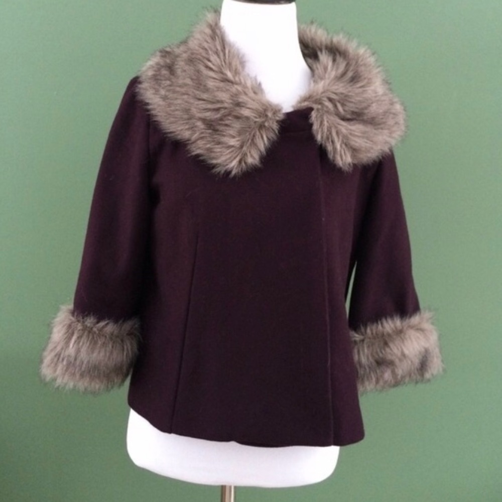 FOREVER 21 purple cropped fur collar winter jacket